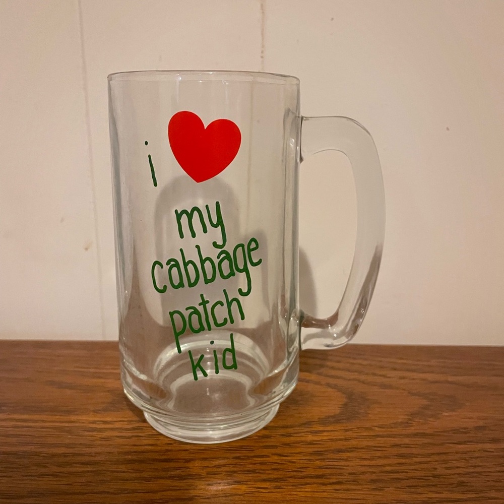 Cabbage Patch Kids Glass Mug with Red and Green Design